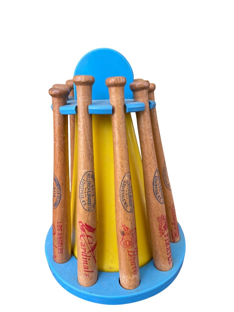 Louisville Slugger Miniature Baseball 10 Bat Display Bank Stand Collectible